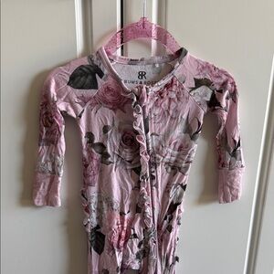 Bums & Rose Pink Floral Ruffle Zip Baby Footie